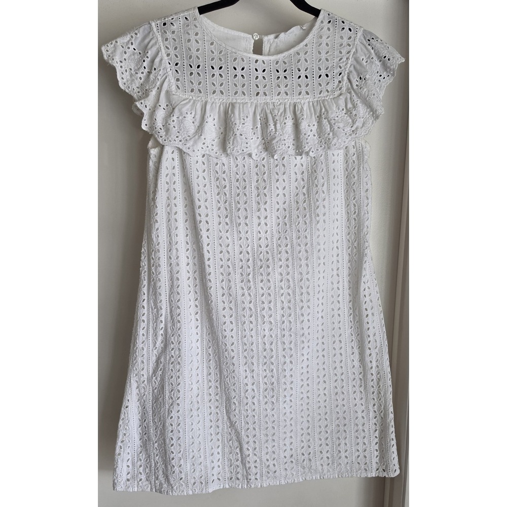 MNG Women's White Cotton Eyelet Short Sleeve Dress Size XS